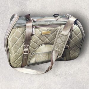 Joan & David Quilted Olive Green Pet Carrier Travel Bag Sherpa Pad Small Animal